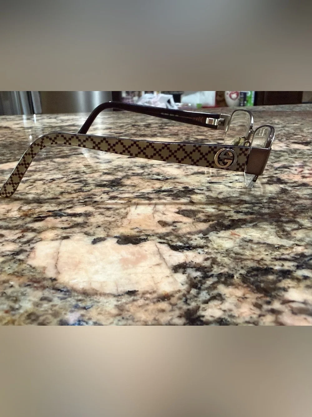 Gucci Brown Check Pattern Glasses with Gold Logo-Presciption